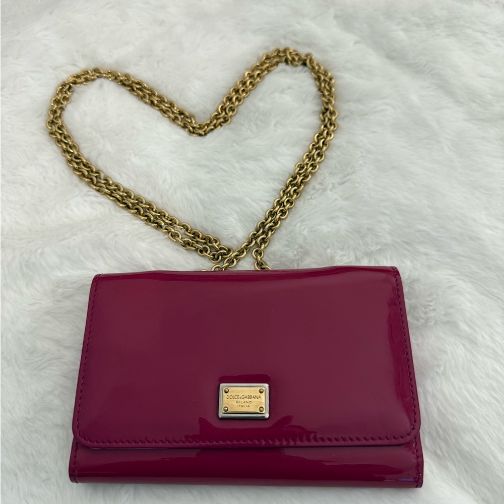 Dolce & Gabbana Sicily Patent Wallet on Gold Chain